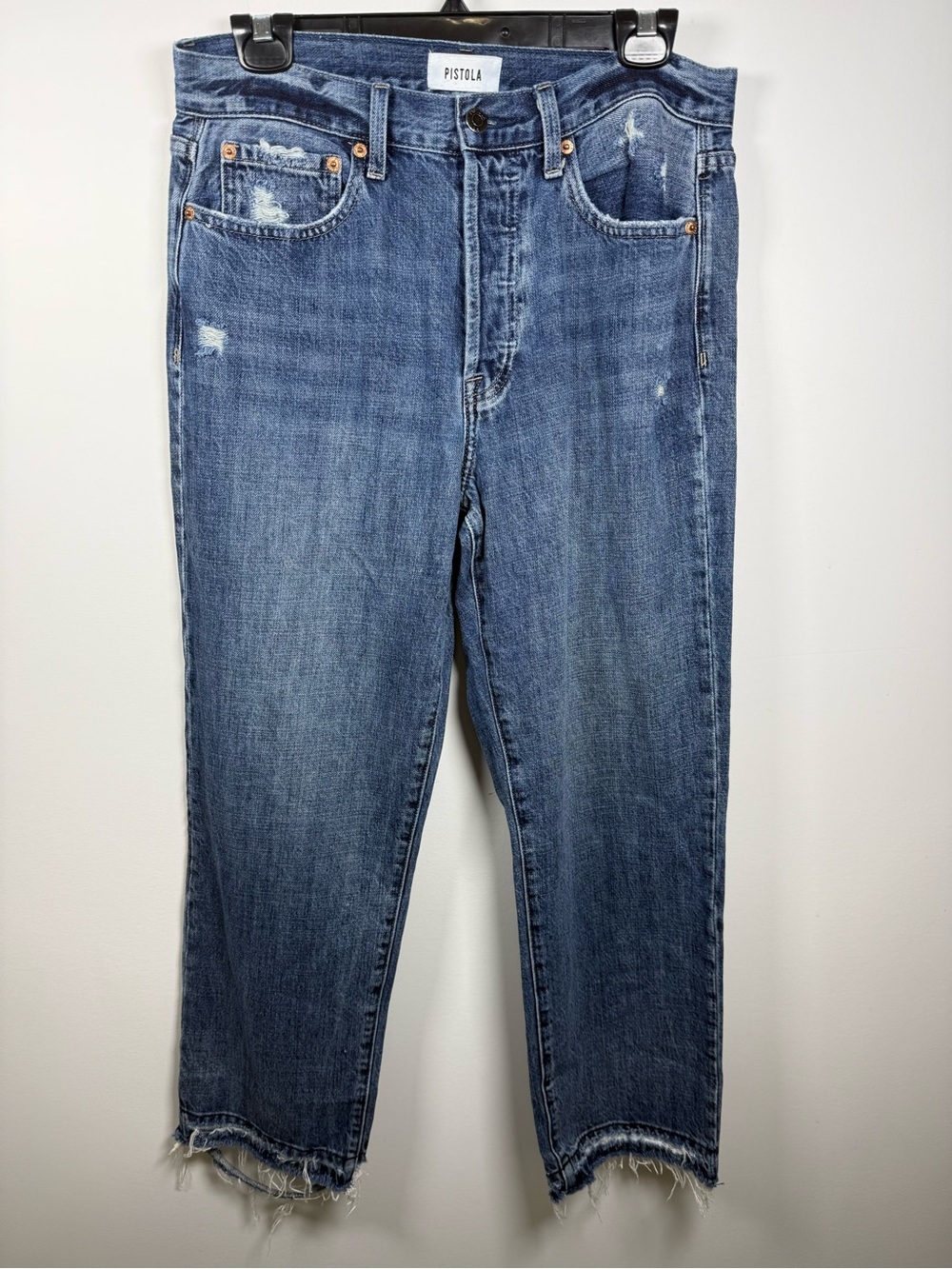 PISTOLA | Charlie High Rise Straight Distressed Button Fly Ankle Jeans Size 29